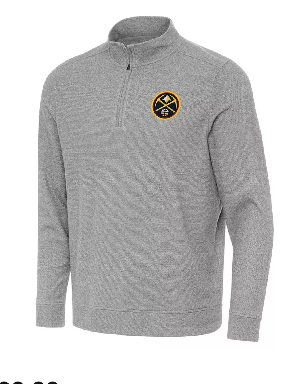 New NBA Grey Pullover Quarter-Zip with Yellow Accent  Denver nuggets Logo Mens S
